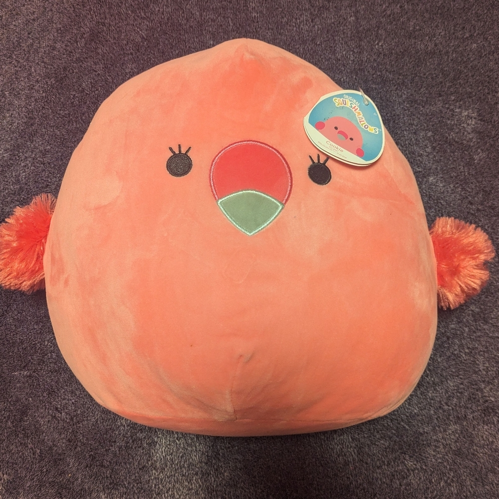 Squishmallow flamingo named Cookie on tag, 12", pink
